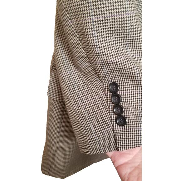 Joseph & Feiss Int'l Blazer Men's Brown Wool Houndstooth Sport Coat Size 44R - Picture 4 of 10